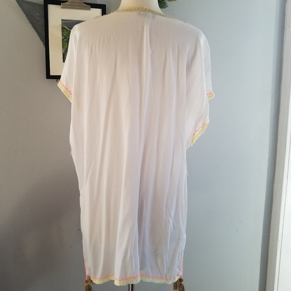 Skemo Embroidered Fringe Tunic Beach Swim Cover Up S - Picture 5 of 15